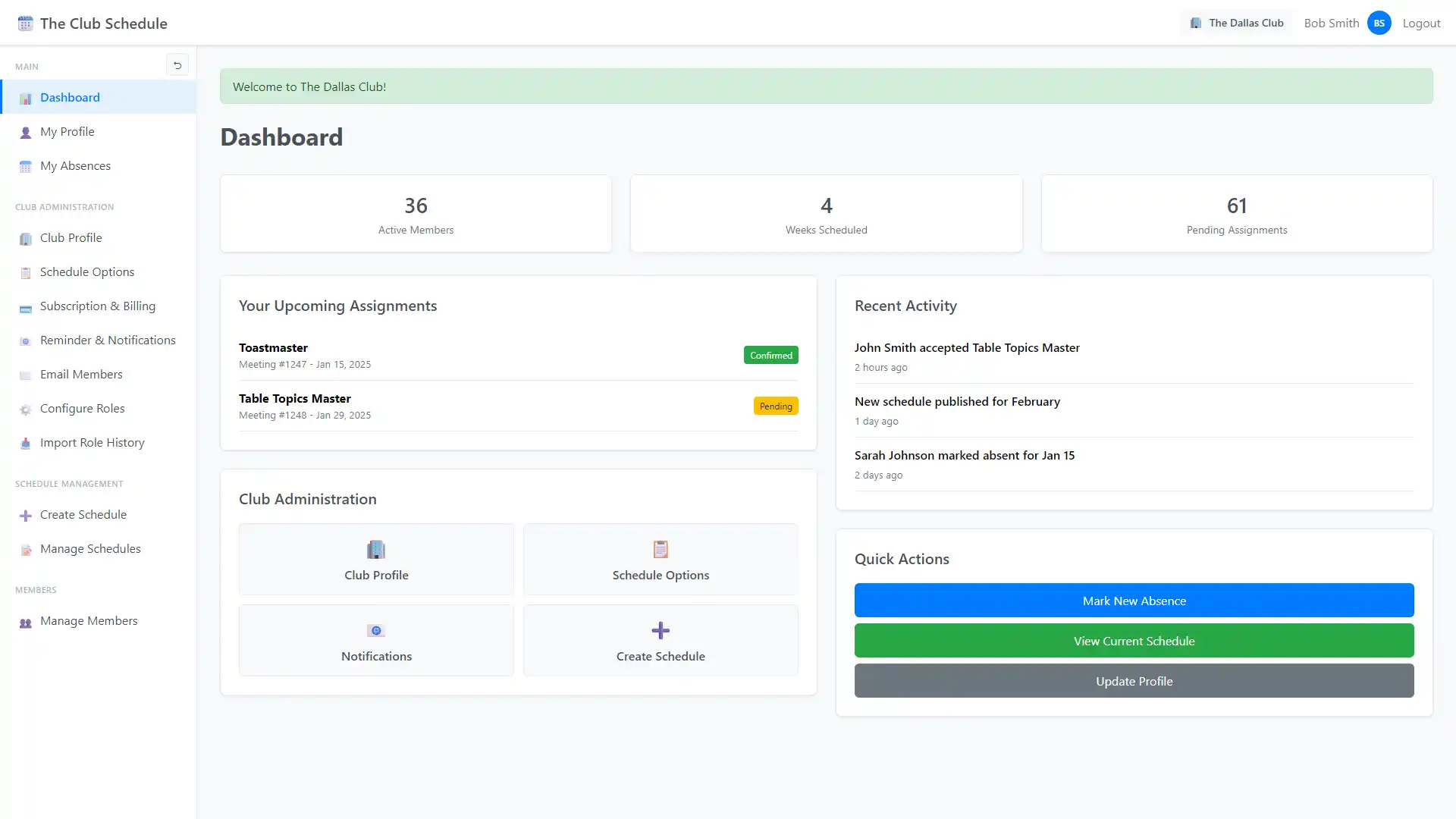 The Club Schedule Dashboard